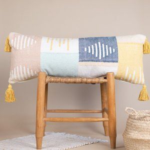 Extra Long Boho Pillow Cover 14x36 &12x20 Beige Mustard Blue Long Pillow Cover